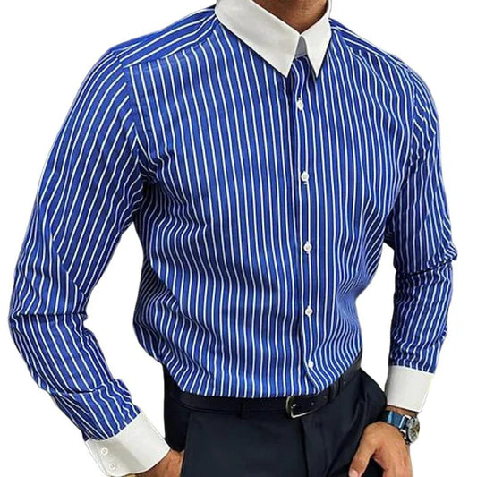 Striped Colorblock Lapel Shirt