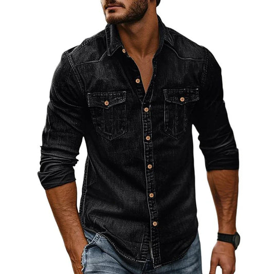 Washed Denim Lapel Shirt